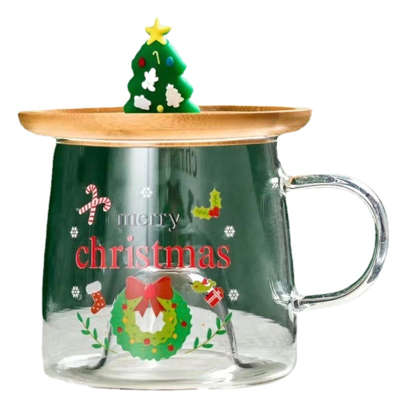 Creativo simple taza de Navidad 3D estéreo árbol de Navidad taza de agua de cristal con tapa personalizada Oficina taza de beber