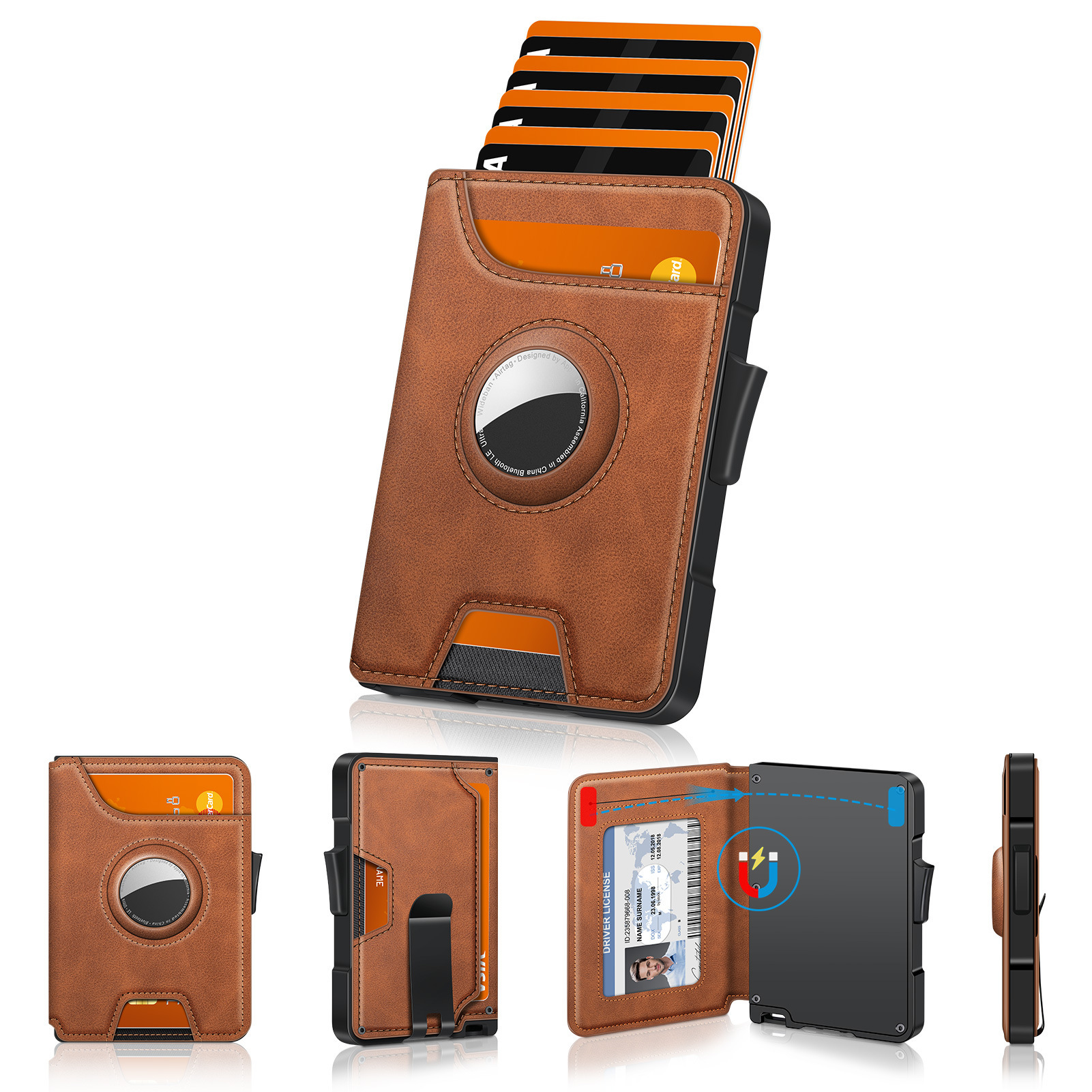 Amazon airtag rastreo y posicionamiento billetera para hombres RFID anti-robo tarjeta deslizante bolsa de tarjetas de negocios billetera de cuero