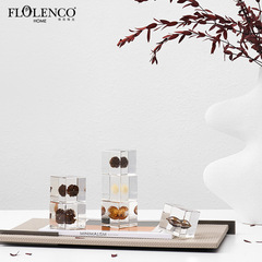 批發現代簡約植物標本立方體樹脂小擺件樣板間茶几酒櫃創意裝飾品