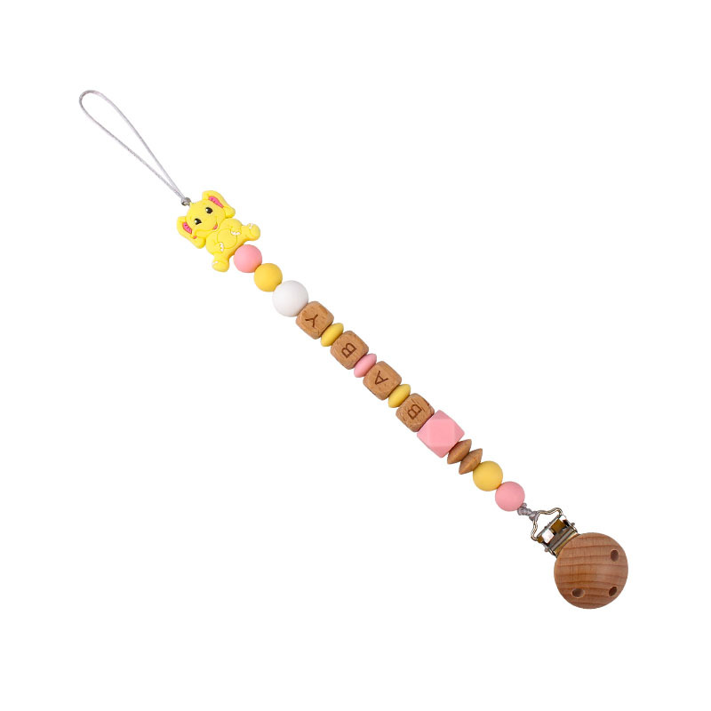 Bebé de dibujos animados elefante de silicona teether stick teether nuevo nombre del bebé pezón cadena anti-caída