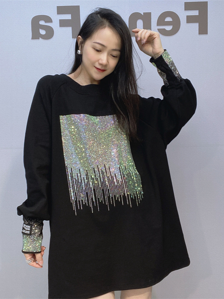 Camiseta informal y versátil de talla grande para mujer, para el invierno de 2025, ropa de talla grande con pedrería, top de manga larga para 90 kg. image 5