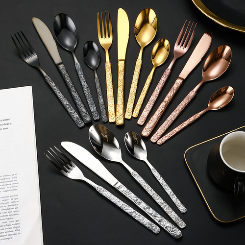 Cross-border Amazon 304 stainless steel stone pattern knife, fork and spoon set for home hotel western food tableware European style steak knife