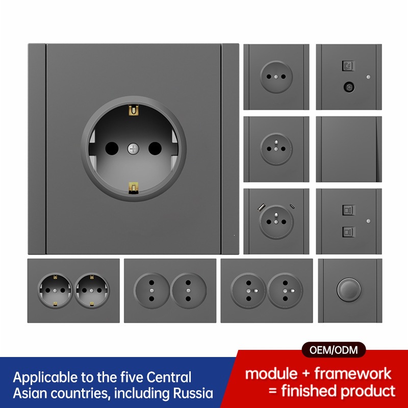 Interruptor de pared estándar europeo enchufe de pared negro alemán enchufe de agujero redondo CE interruptor Euro 16A 250V