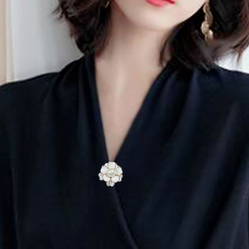 Classic Pearl Camellia Brooch For Women Handcrafted Floral Pin_voghion.com