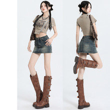 美式复古牛仔半身裙女2025新款春装高腰a字显瘦辣妹包臀短裙夏季