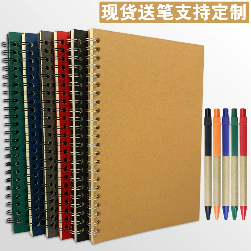 Coil kraft paper notebook A5, 50–60 sheets, lined/blank/grid, multiple cover colors