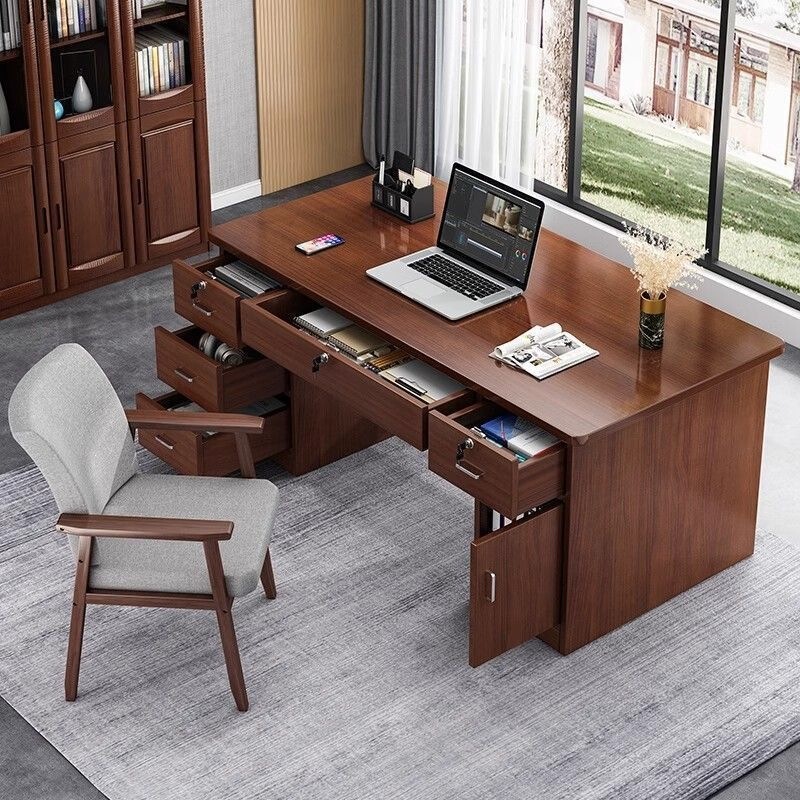 Reinforced desktop computer desk, new Chinese style, integrated study desk with cabinet, simple modern staff workstation desk, office desk