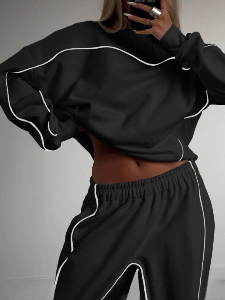 Women's Sports Suit Fashion Street Wear Long Sleeved Sweatshirt & Trousers Two Piece Leisure Set_ecoleips.com
