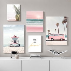 Wholesale Decorative Paintings: Nordic Modern Pink Dreamy Seaside Beach Landscape Pineapple Coconut Tree Living Room Restaurant Wall Art