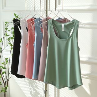 Yoga Wear Women's Sleeveless T-Shirt Summer Running Outer Wear Quick-Drying Sports Racer Vest Loose Breathable Fitness Top