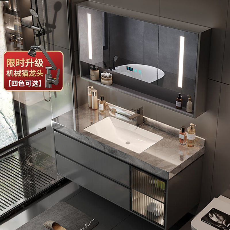 Zhou Miao Washbasin Bathroom Washbasin Bathroom Mirror Cabinet Seamless Slate Integrated Basin Bathroom Washbasin Cabinet Combination
