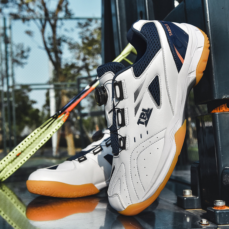 Foreign Trade Professional Badminton Shoes Rotating Button Men's and Women's Ultra-light Non-slip Shock-absorbing Tennis Shoes Lace-up Free Sports