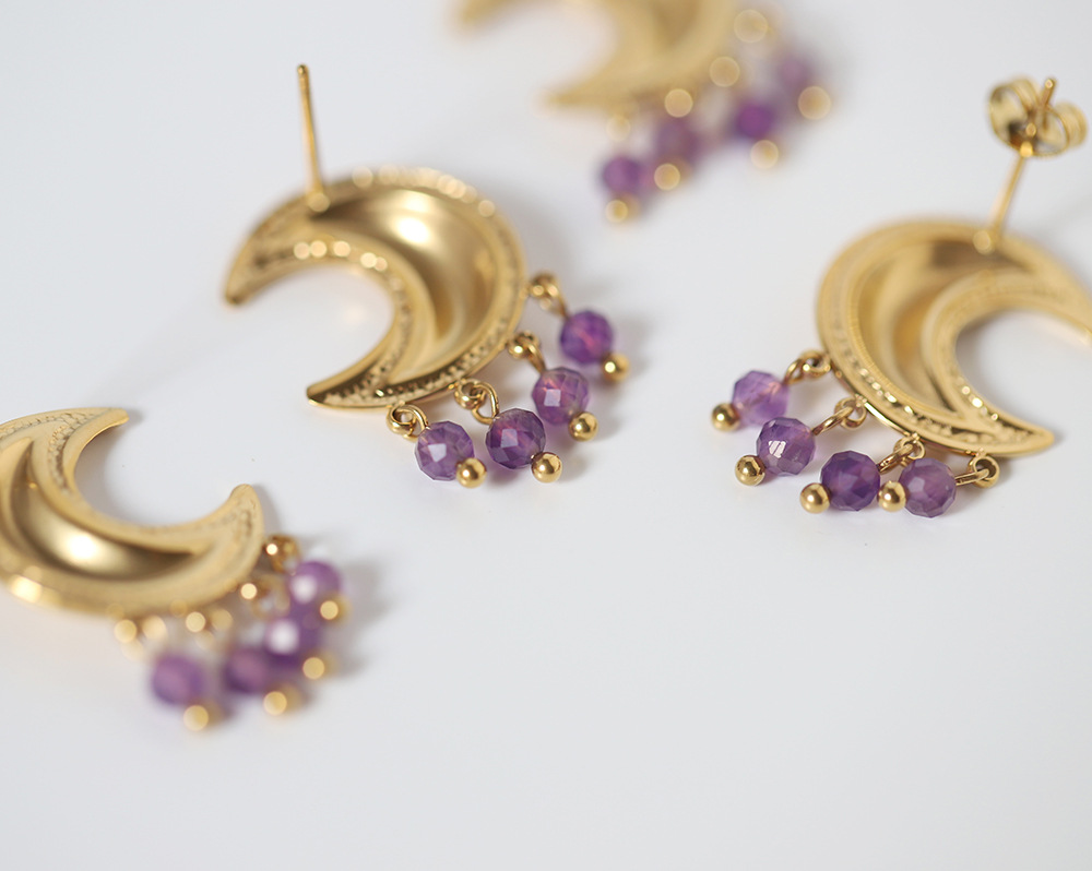 Drop Earrings Classification 1 Pair Quantity Daily Occasion Real Gold Plated Moon 304 Stainless Steel Cute Modern Style Waterproof Non Tarnish Drop Earrings