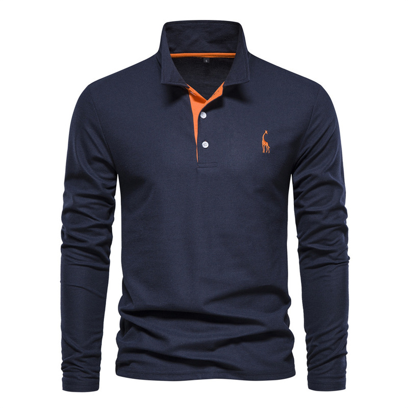 2024 Fashion Casual Men's Spot New Cotton Spring & Fall Embroidered Deer Polo Shirt Wholesale Lapel Long-Sleeved Men's