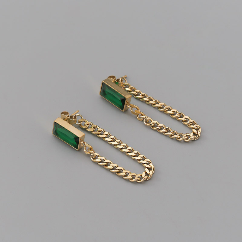 1 Pair Retro Water Droplets Rectangle Titanium Steel Inlay Zircon Drop Earrings display picture 1