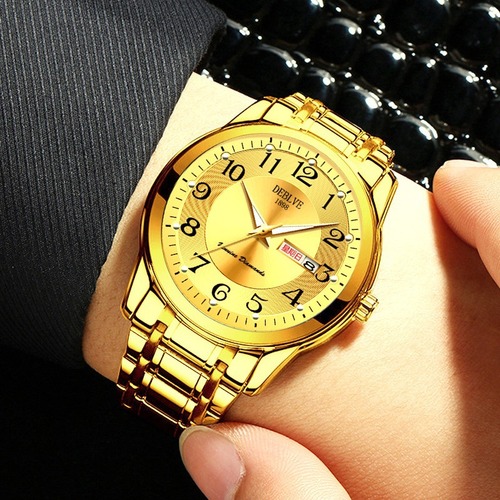 Men's digital luminous dual calendar alloy solid steel band waterproof fashion watch non-mechanical watch drop shipping