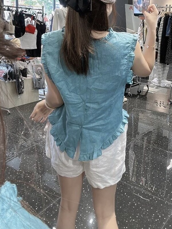 2025韩系温柔风边拼接无袖背心女夏季新款极简风休闲气质百搭上衣|undefined
