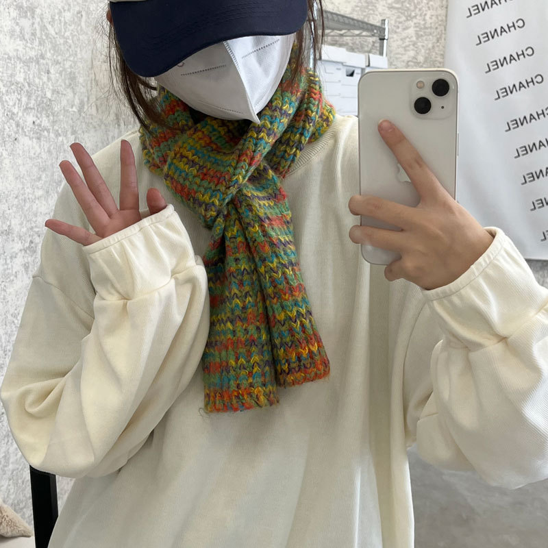 Color Block Pattern Women's Retro Korean Style Color Block Acrylic Scarf