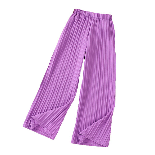 2024 Girls' Fashion 10-12 Years Old Outwear Children's Clothing Trendy Pleated High-Waist Casual Pants for Middle Kids
