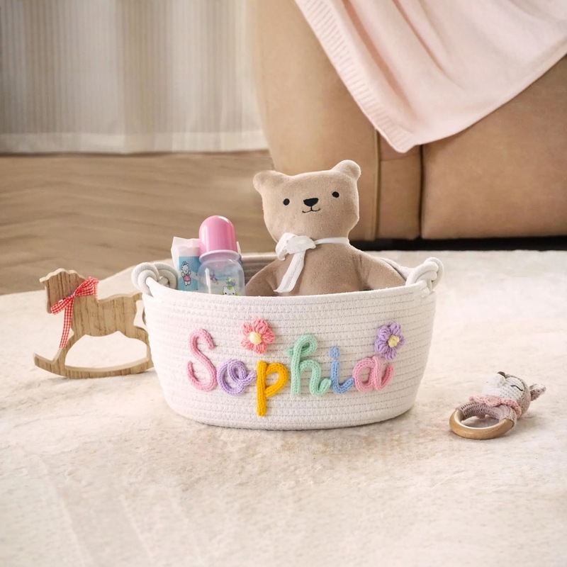 etsy パーソナライズされた手作りの文字名綿ロープ収納バスケットベビーギフトバスケットおもちゃバスケット新生児ギフト|undefined