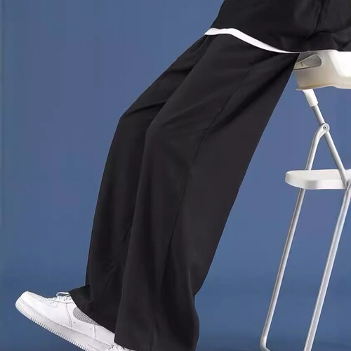 Ultra-thin summer ice silk quick-drying pants men's ins trend anti-wrinkle drop-feeling straight wide-leg pants sports casual pants
