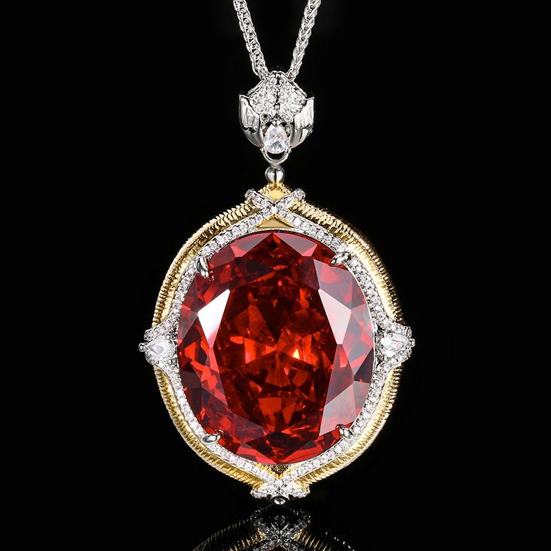 2024 nuevo estilo Zhuang Shengsheng joyería simulación color tesoro gran forma de huevo retro dibujo artesanía colgante collar piedra 25*30