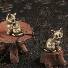 可爱猫咪铜雕摆件实心铜摆设小猫黄铜摆件古铜茶宠礼物仿古玩收藏