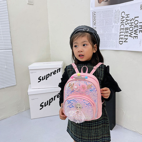 Kindergarten children's backpack mini pu princess sequined shoulder backpack children's accessories bag cartoon school bag wholesale
