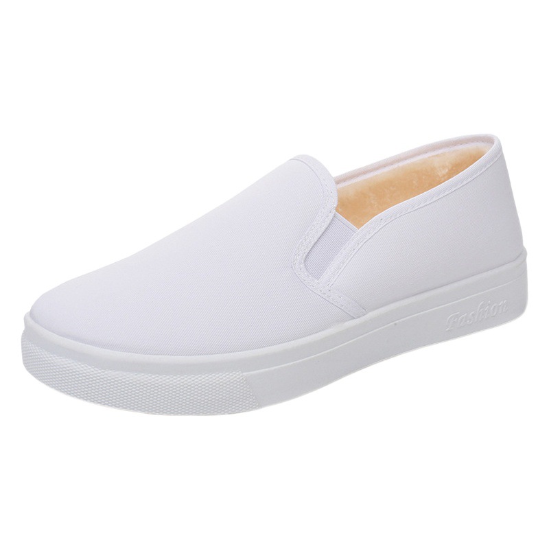 Canvas shoes women's autumn and winter fleece-lined thick warm casual shoes comfortable versatile non-slip white work shoes women's white shoes