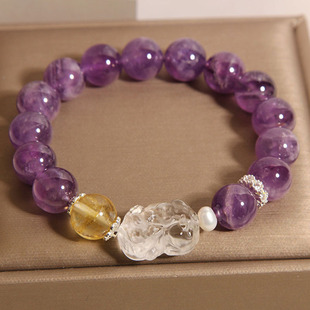 New Chinese Style Natural Elegant Amethyst Bracelet for Women, Light Luxury Niche High-End Exquisite Pixiu Bracelet as a Gift for Besties