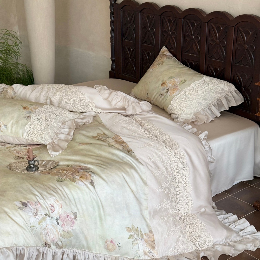 Nordic Vintage Boho Bedding Set Long-staple Cotton With Lace Trim_voghion.com
