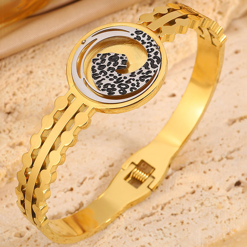 Brazalete de acero de aluminio de aluminio de estilo europeo y americano de moda transfronteriza disco leopardo abierto dominante no se desvanece joyas de brazalete