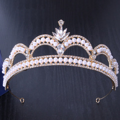 歐美跨境巴洛克水晶珍珠王冠新娘頭飾大氣結婚婚紗禮服生日皇冠