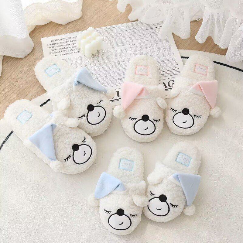 Autumn and Winter Cartoon Sleeping Bear Home Slippers for Men and Women, Universal Size Cotton Slippers, Warm Slippers, Non-Slip Warm Fleece