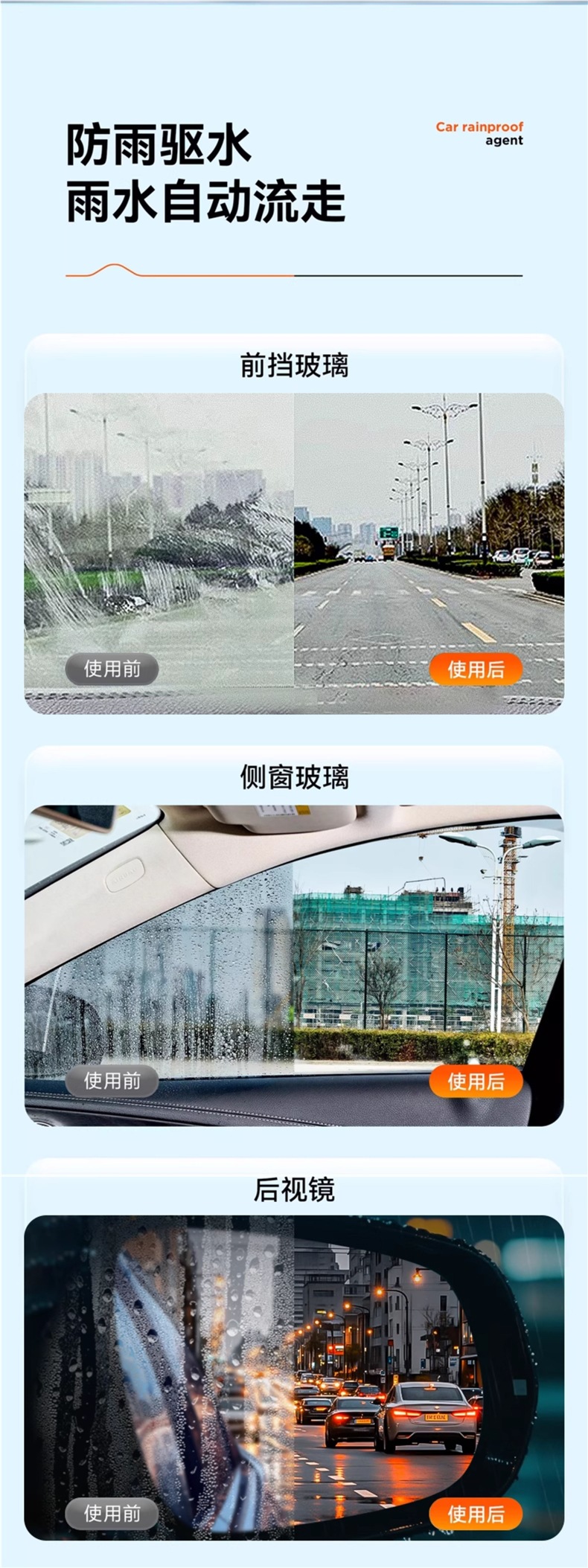 Car Rearview Mirror Rainproof Spray Anti-Fog Agent Waterproof Car Window Glass Oil Film Removal Spray Artifact on Rainy Days