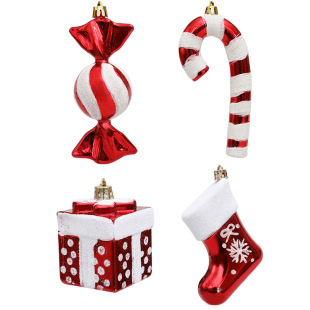 Cross-border wholesale Christmas candy crutch gift box boots four-piece combination pendant Christmas tree decoration props