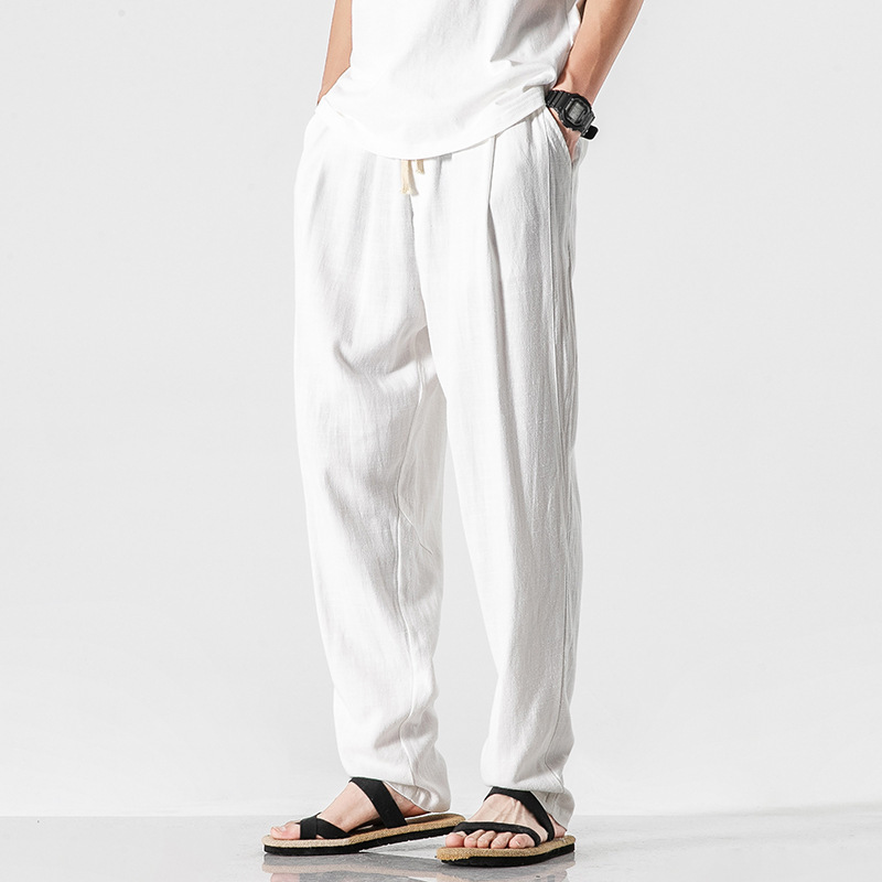 Spring and Summer Linen Pants for Men, Loose Fit, Large Size, Drapey Wide-Leg Pants, Flowing Straight-Leg Wide-Leg Pants, Elastic Waist Long Pants, Casual
