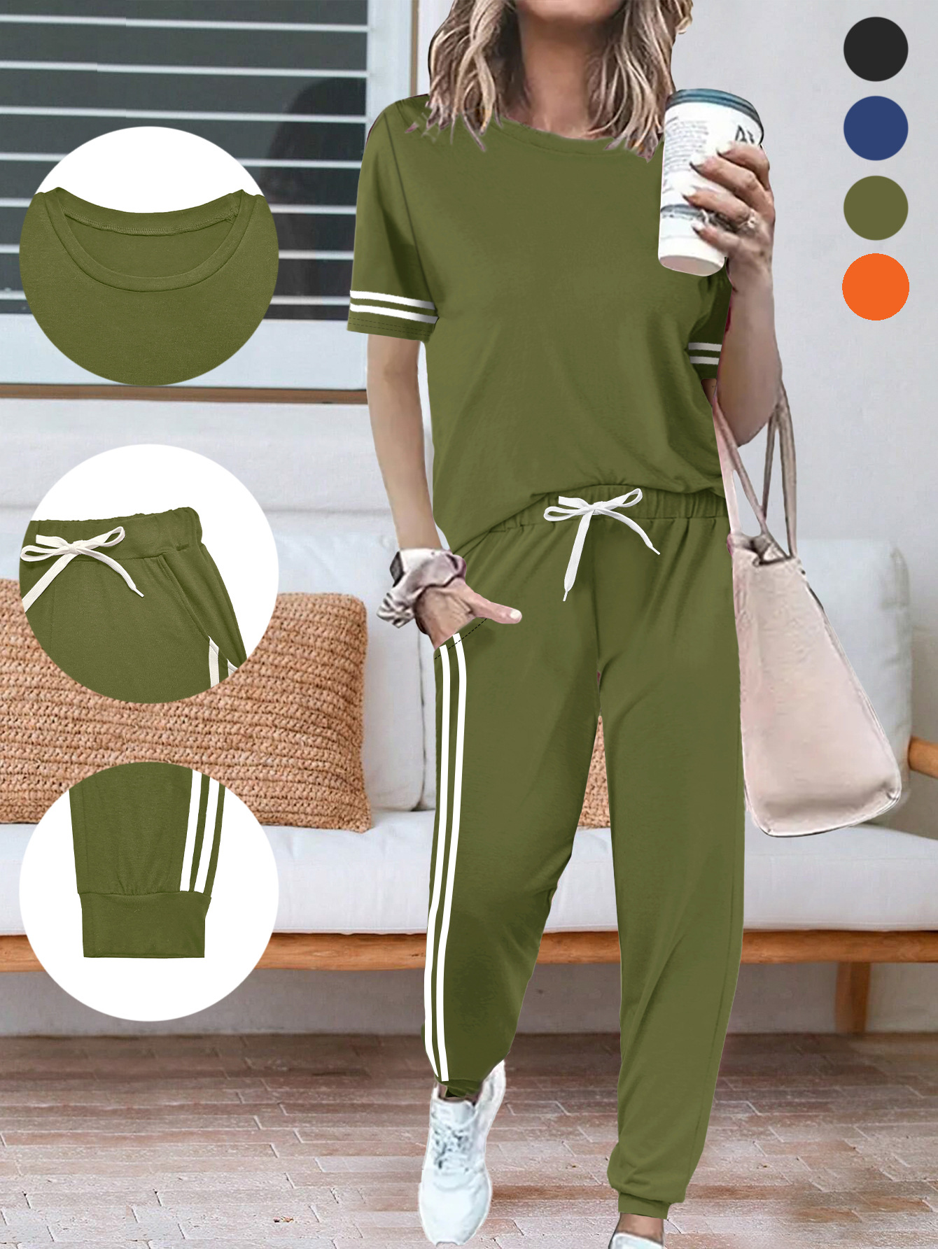 Women's Short Sleeve T-Shirt And Pants Two-Piece Set Casual Comfort Summer Outfit Soft Cotton Blend_ecoleips.com