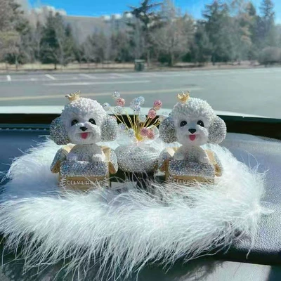 head teddy dog decoration — Car ornaments - crown-diamond-teddy-dog-2-pink-and-white-diamond-star-small-size-wool-pad-glue-10