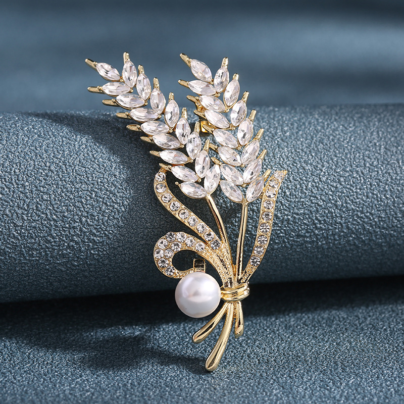 Spilla spiga di grano dorata per donna, spilla di grano con strass di alta qualità, accessori per abiti professionali, punto_voghion.com