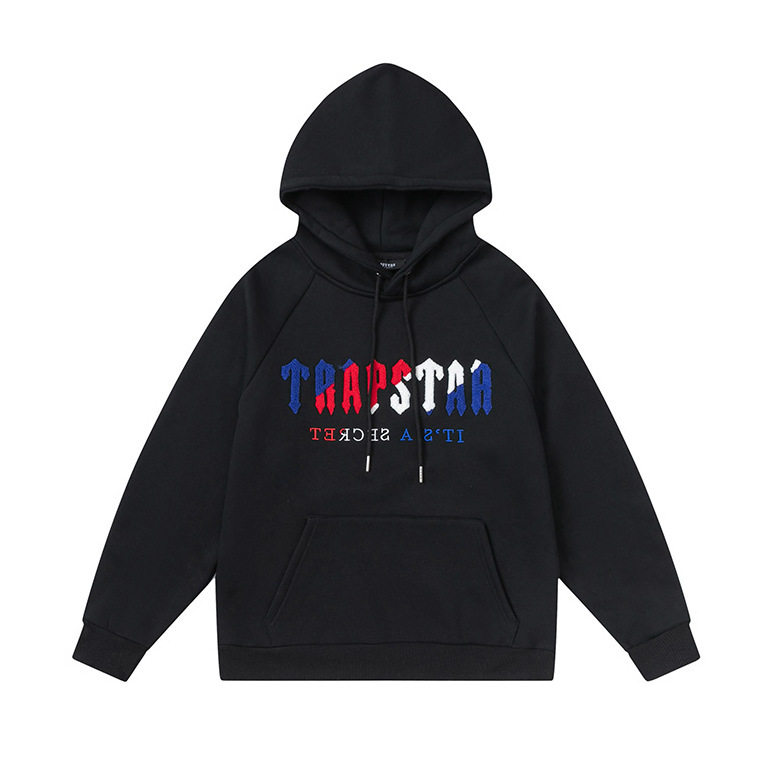 Trapstarタオル刺繍とベルベットの帽子付きガードルのジッパー付きズボンのカジュアルセット|undefined