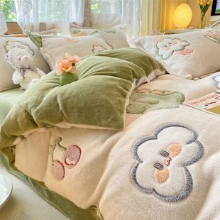 Thickened Warm Snowflake Fleece Four-piece Set Milk Fleece Coral Fleece Bed Sheet Dormitory Three-piece Set Double-sided Fleece Single-piece Quilt Cover