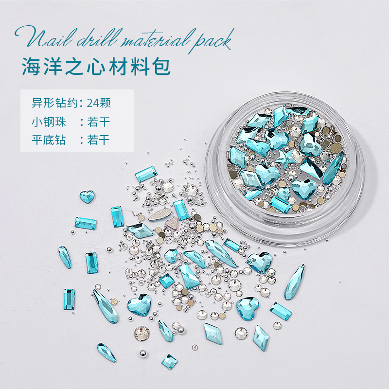 Manicura mini bola de acero plana diamante Internet celebridad Luz elegante azul paquete de material rhinestone mezclado pequeña joyería avanzada decoración al por mayor