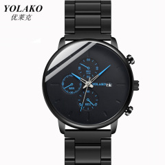 跨境 時尚男士日曆手錶男款高端休閒商務鋼帶石英表 批發