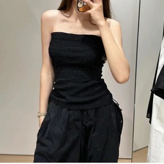 C*S女裝 2024春季新款修身版型彈力紋理抹胸上衣黑色1148191001