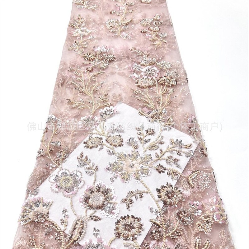 Nuevo colgante 3D flores y ramas bordadas tela de malla de pecho delgada boda al aire libre viaje fotos lujosas tela de vestido de banquete