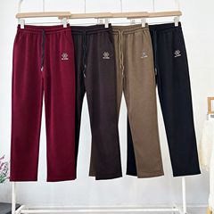 2024秋冬ハイウエストストレートカジュアルモールベルベットパンツ中高年女性用パンツ万能マザーズパンツ刺繍デザイン