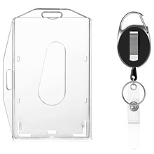 PC双向透明卡套横竖一体证件卡套锌合金黑色徽章卷轴易拉扣卡套