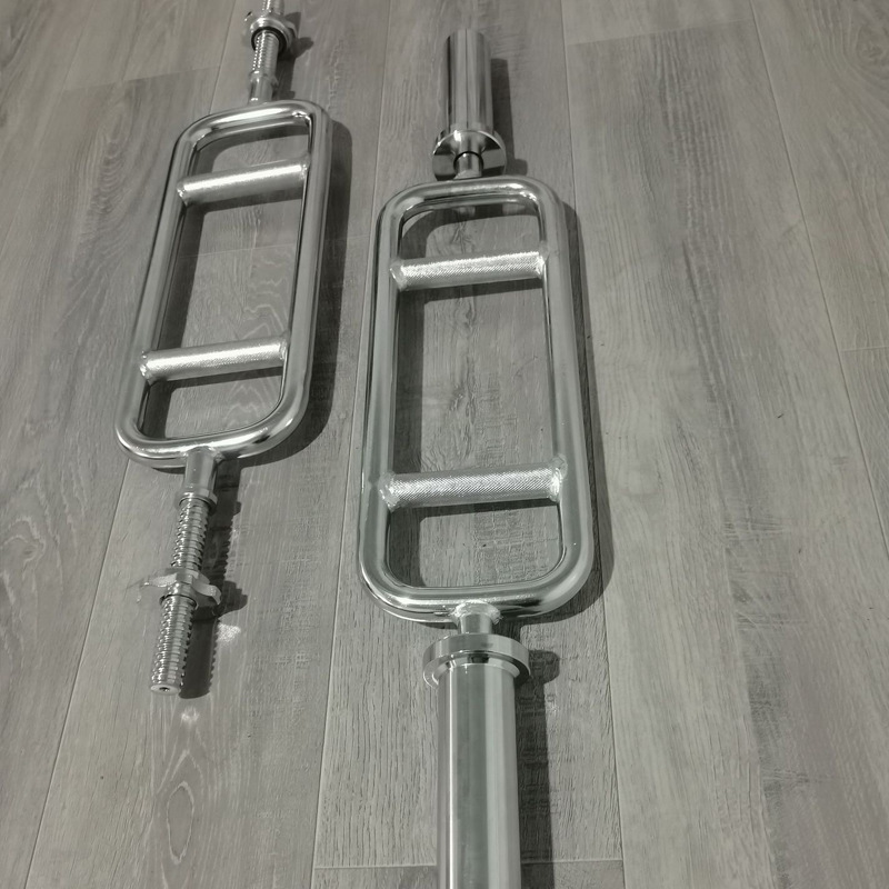 健身實心環形奧杆男女啞鈴杆硬拉聳肩目子杆六角大孔曲槓鈴杆