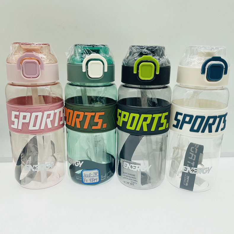 Jinshi 2008-739 850ml nueva taza de beber directa taza de plástico de negocios tapa elástica cuerda de elevación simple taza de plástico